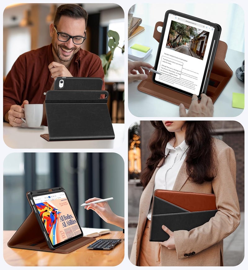 DTTO for iPad A16 Case, iPad 11th / 10th Generation Case (2025/2022), 360 Degree Rotating Premium Leather Folio Stand Cover with Pencil Holder, Black Brown - Image 5
